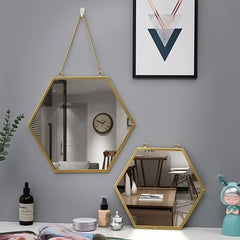 Hexagonal Wall Mounted Mirror with Chain for Bathroom Vanity