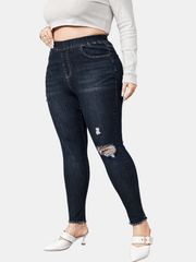 Solid High Rise Skinny Jeans with Fringe Trim