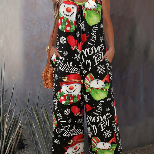 Christmas Casual Jumpsuit Women's Wide Leg Cami Jumpsuit