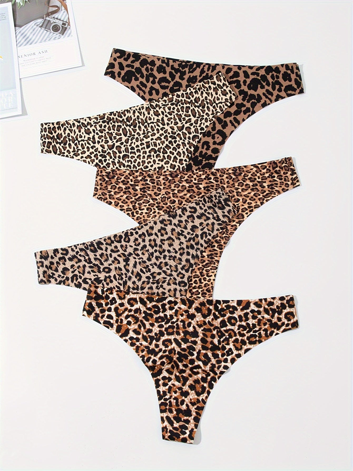 5pcs Leopard Print Thongs Low Waist Intimates Panties