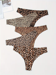 5pcs Leopard Print Thongs Low Waist Intimates Panties