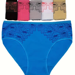 6pcs Floral Print Briefs Mid Rise Stretchy Panties Women's Underwear