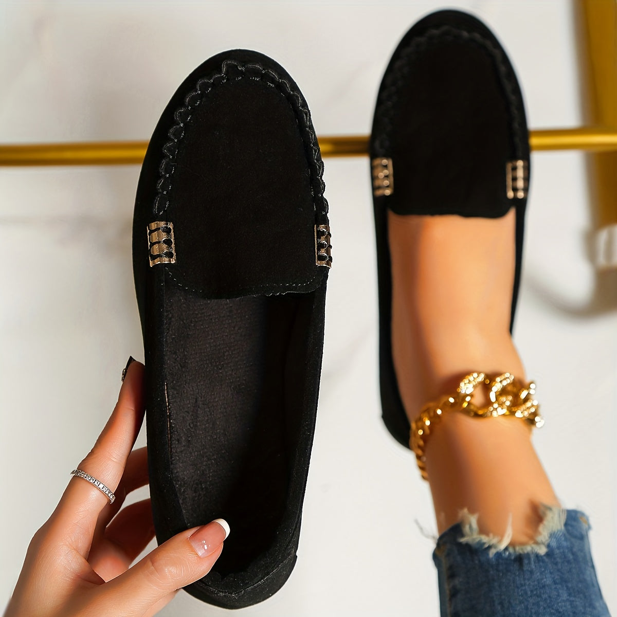 Buckle Decor Denim Flat Comfortable Skate Shoes