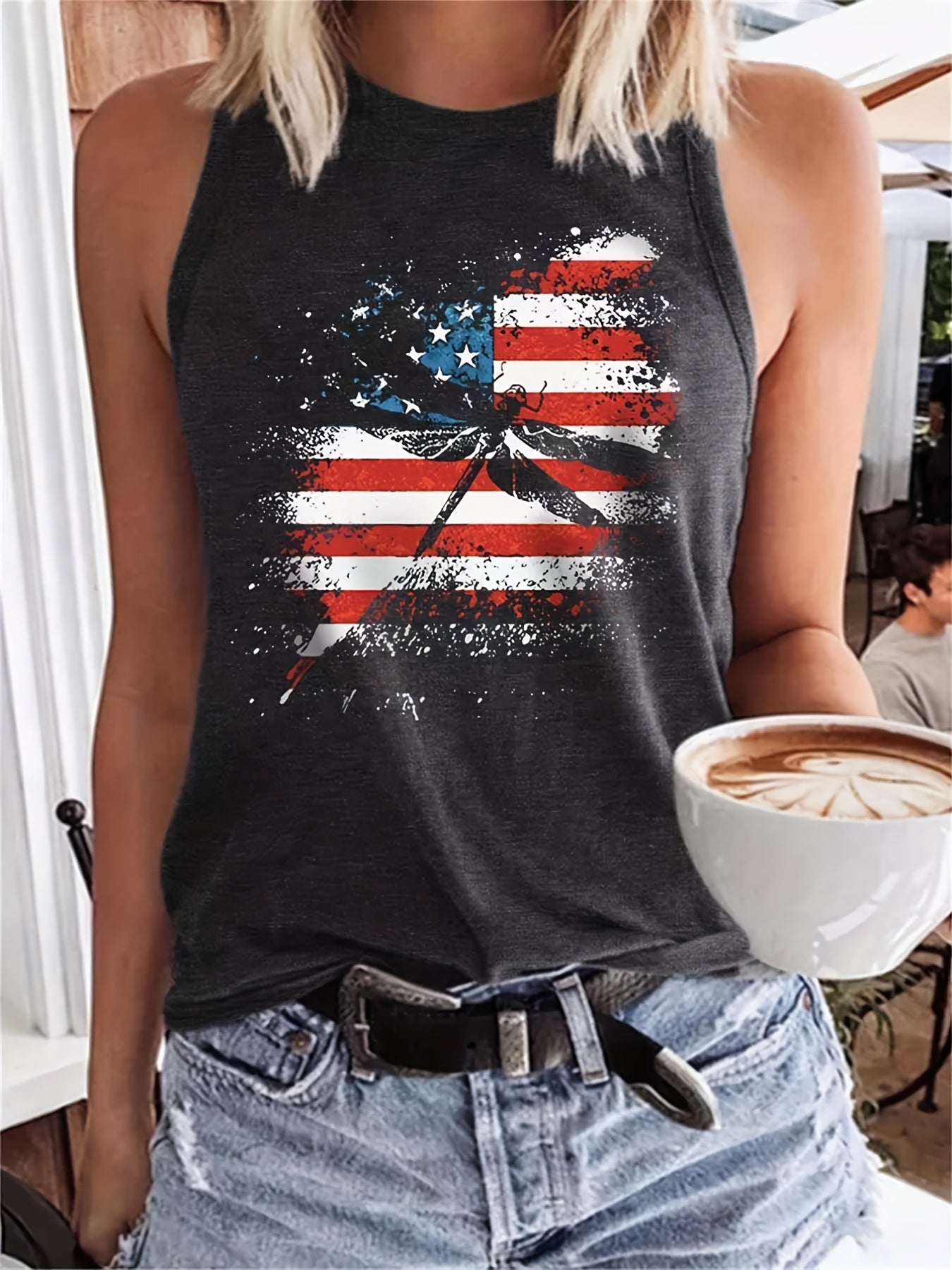 Print Crew Neck Tank Top Sleeveless Summer Casual Women's Clothing