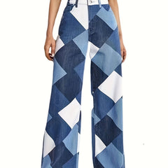 Geometric Print Straight Jeans Loose Fit Denim Pants