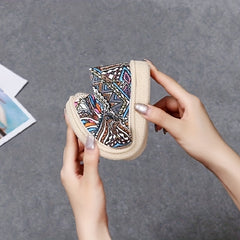 Women's Retro Pattern Canvas Slip-On Sneakers Lightweight Walking Shoes