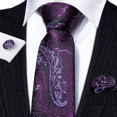 Barry Wang Men's Purple Paisley Floral Necktie Set