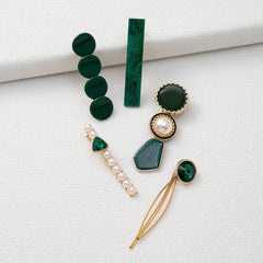 Vintage Green Hair Clip Faux Pearl Rhinestone Acrylic Hair Accessories