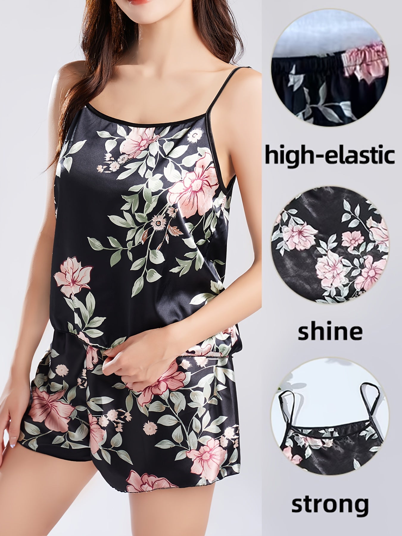 Floral Print Satin Pajama Set for Women