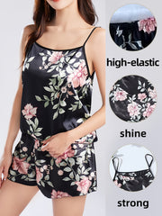 Floral Print Satin Pajama Set for Women