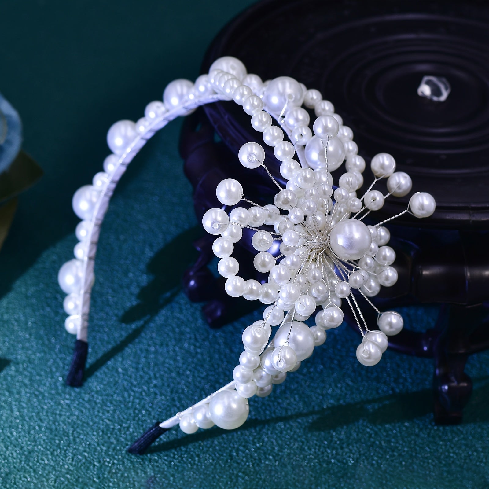 Beaded Flower Hairband for Women Resin Pearl Headpiece with Pearls