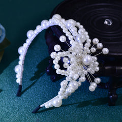 Beaded Flower Hairband for Women Resin Pearl Headpiece with Pearls
