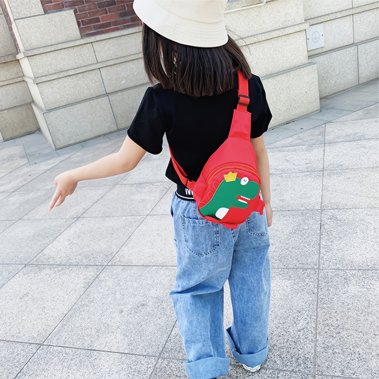 Girls Cartoon Dinosaur Print Canvas Mini Crossbody Bag