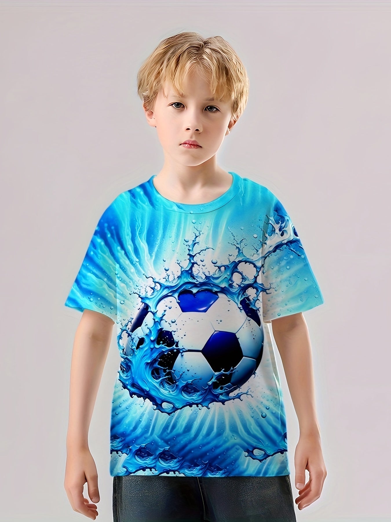 Boys Football Water 3D Print T-shirt Kids Casual Top