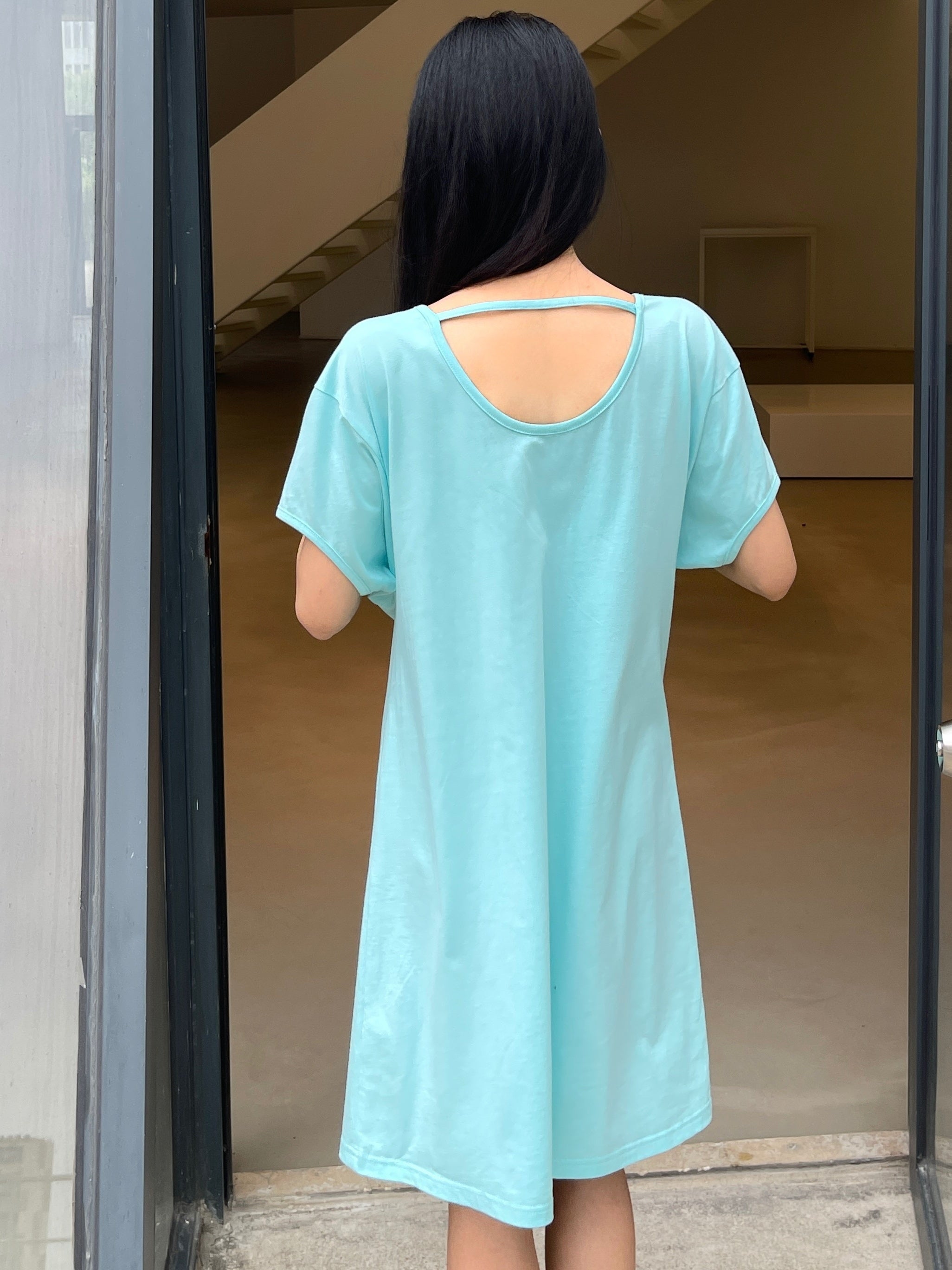 Cut Out Short Sleeve NightDress Crew Neck Pajama Dress