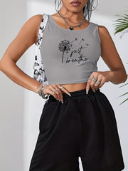 Dandelion & Letter Print Crop Tank Top Sleeveless Summer Women's Clothing