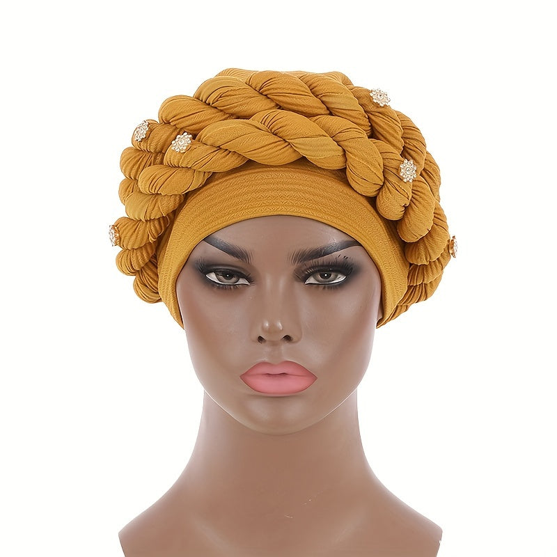 Twisted Braided Turban Cap Pre-tied Head Wrap Elastic Ramadan Hijab