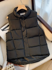 Button Front Puffy Jacket Sleeveless Fall Winter Women's Clothing