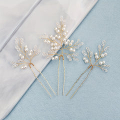 3pcs Faux Pearl Decor Braided Hair Pin Bridal Wedding Hair Accessory