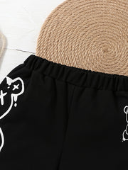 Boys Bear Graphic Print Elastic Waist Shorts for Summer