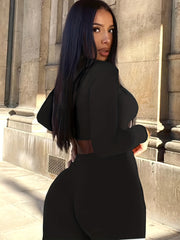 Long Sleeve High Neck Crop Top & Pants Two Piece Set