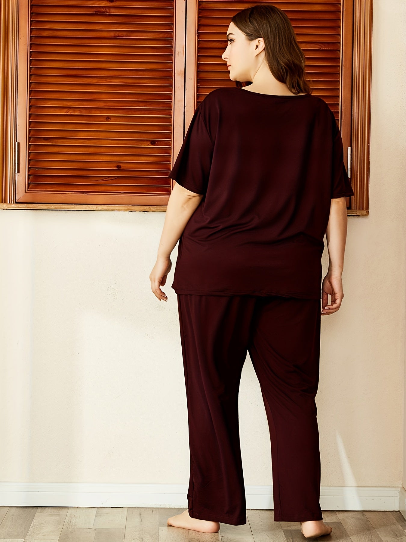 Letter Print Short Sleeve Top & Pants Pajamas Set