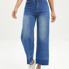 Whiskered Wide Leg Cropped Jeans Women's Denim