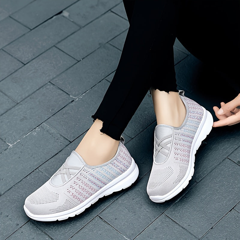 Women's Criss Cross Slip-on Walking Shoes Comfy Mesh Casual Sneakers
