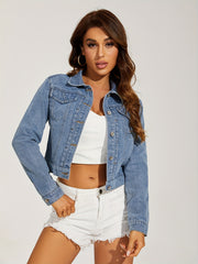 Long Sleeve Denim Jacket Button Front Lapel Coat Women's Denim Clothing