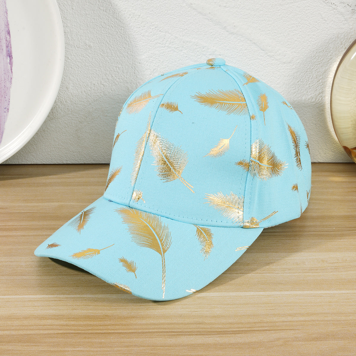Casual Baseball Cap Bronzing Feather Pattern Outdoor Travel Visor Adjustable