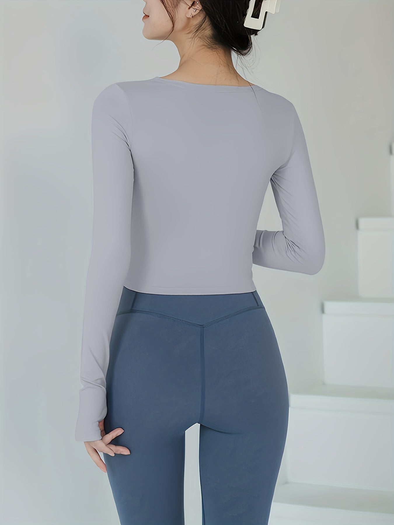 Quick Dry Yoga T Shirt V Neck Long Sleeve Layered Tee Women's Activewear