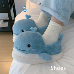 Cartoon Whale Furry House Shoes For Girls