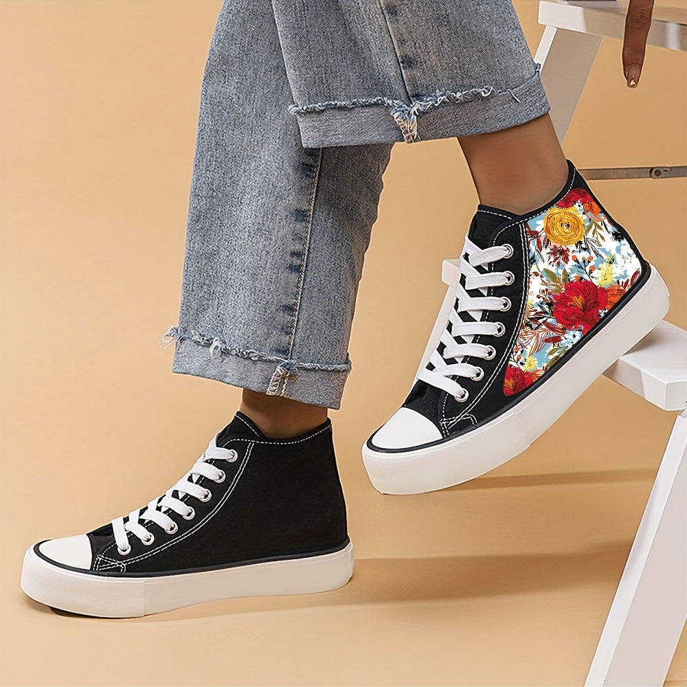 Floral Canvas High Top Shoes for Women Comfortable Lace Up Footwear