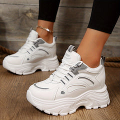 Women's Chunky Sneakers Low Top Height Increasing Lace Up Shoes