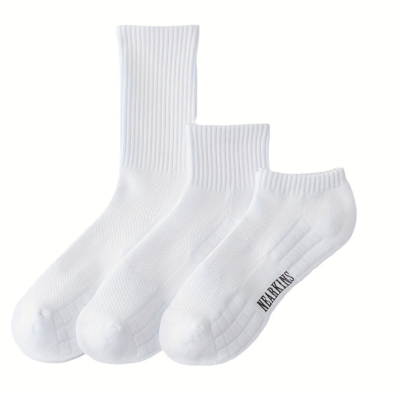 Men's Solid Crew Socks Cotton Blend Comfy Casual Outdoor All Seasons
