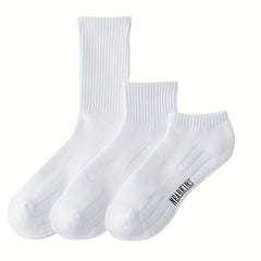 Men's Solid Crew Socks Cotton Blend Comfy Casual Outdoor All Seasons
