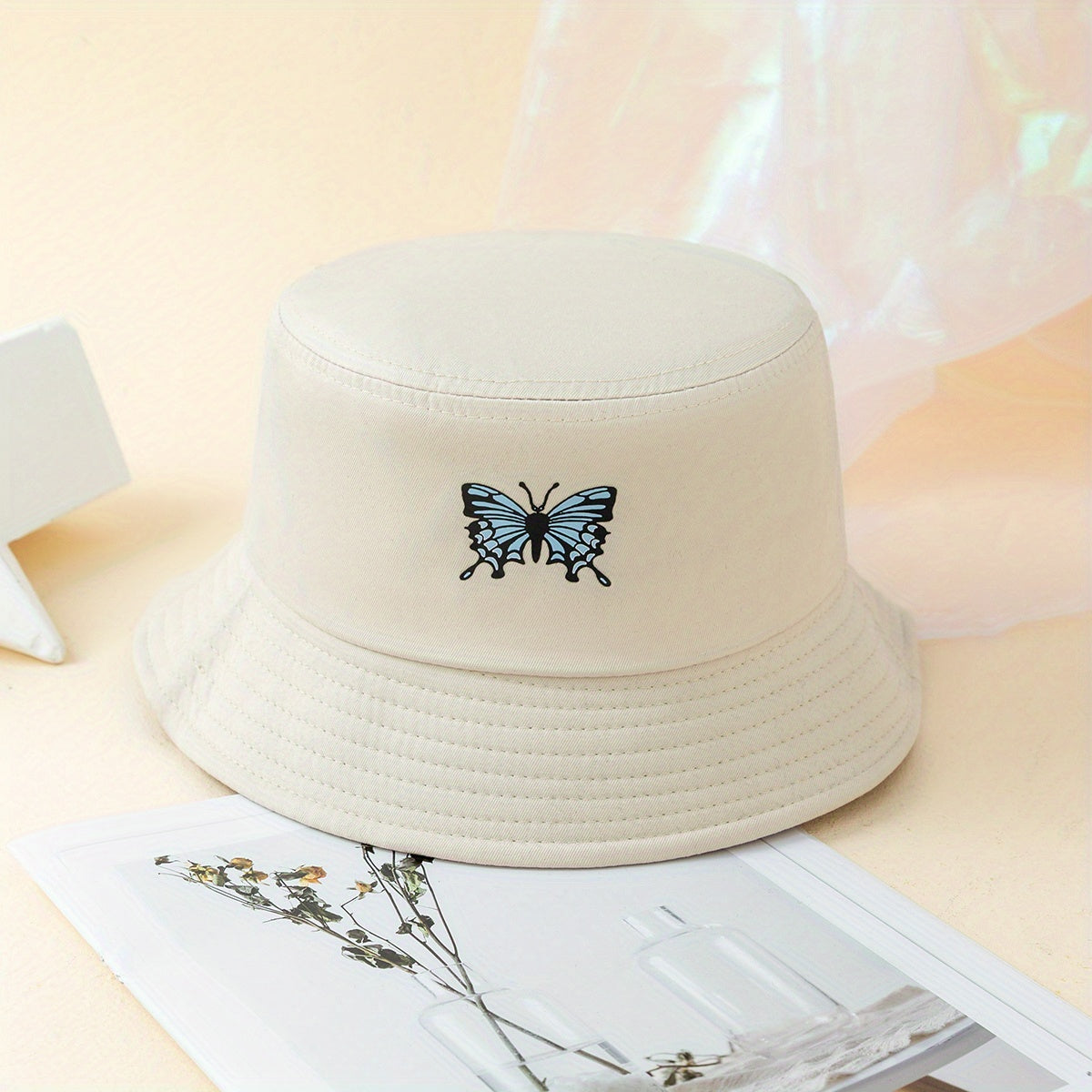 Butterfly Printed Bucket Hat Solid Basin Hat Casual Couple Fisherman Cap