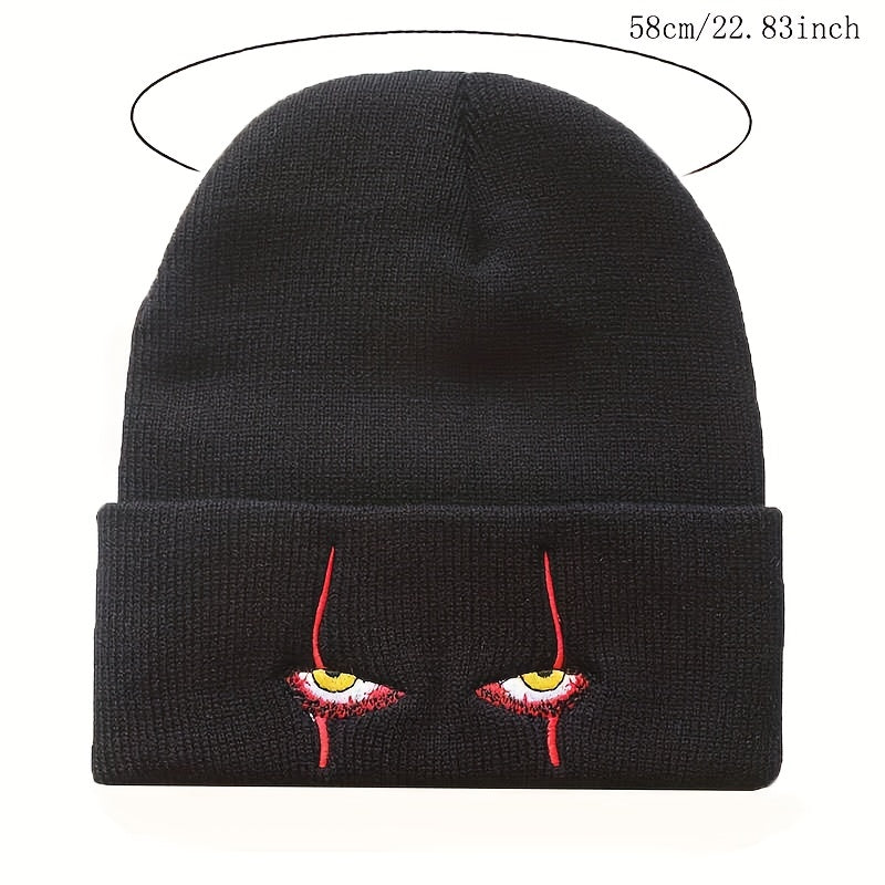 Scary Eyes Embroidery Beanie Horror Elastic Knit Hat Hip Hop