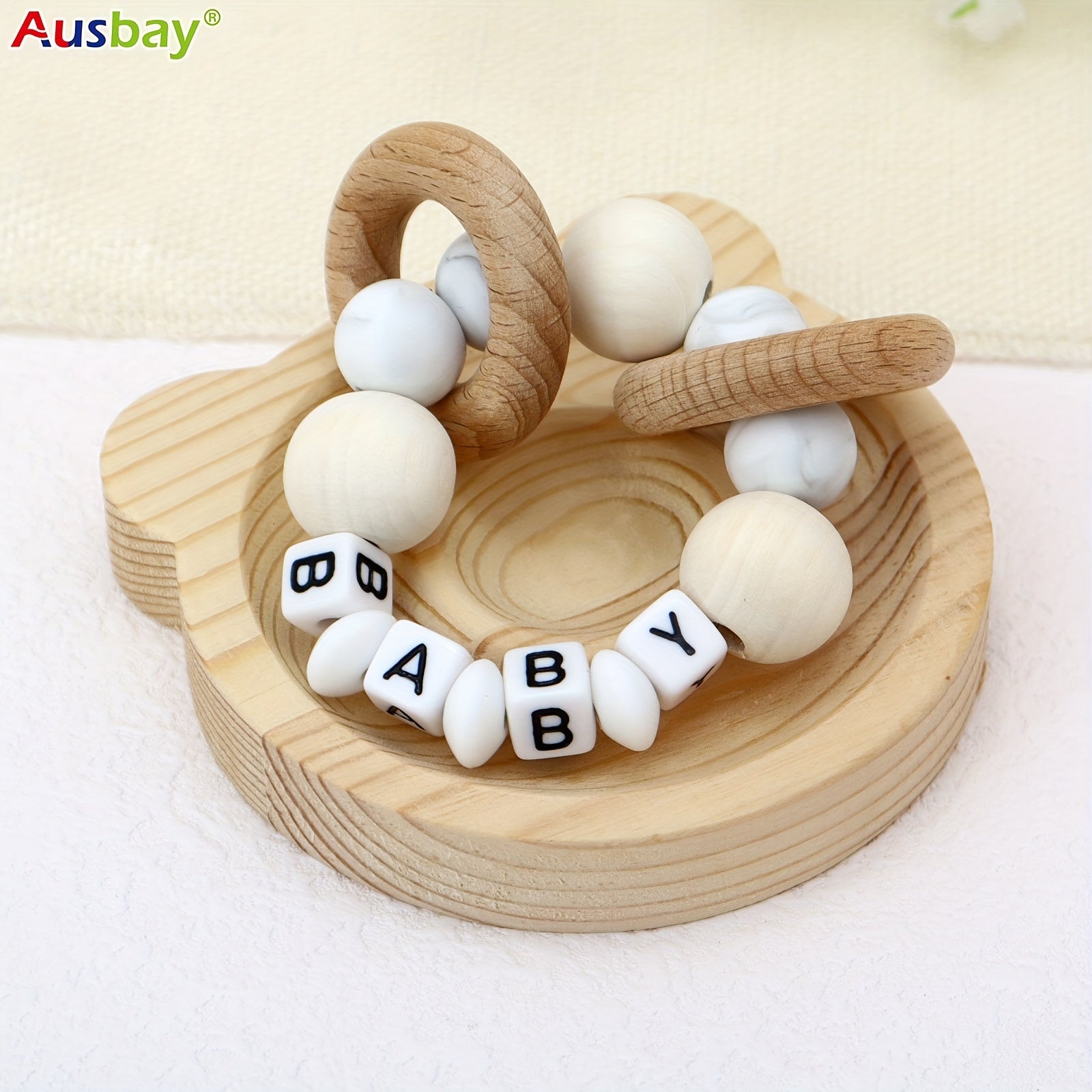 Personalized Name Rattle with Silicone Beads Teething Toy