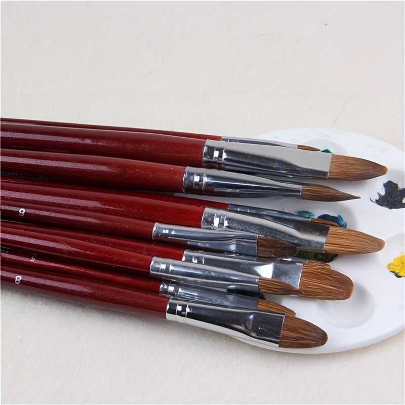 6pcs Weasel Hair Painting Brush Set Long Birch Rod Acrylic Drawing Art Supplies