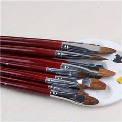 6pcs Weasel Hair Painting Brush Set Long Birch Rod Acrylic Drawing Art Supplies