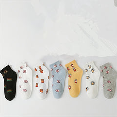 8 Pairs Cartoon Food Print Socks & Funny Crew Short Socks Women's Stockings