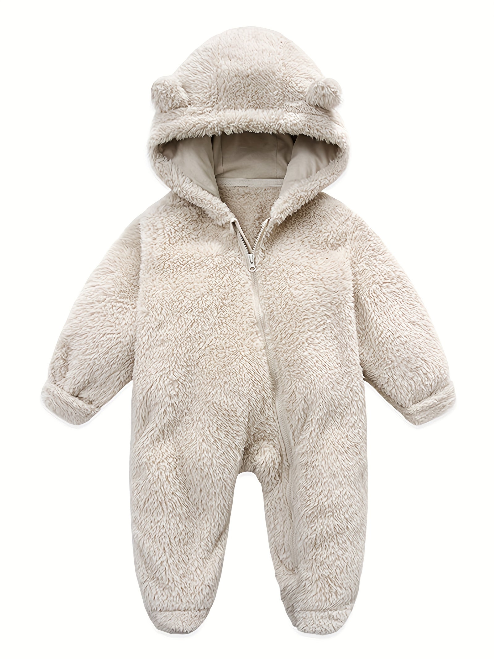 Baby Plush Polar Fleece Jumpsuit With Rabbit Ears