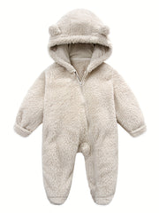Baby Plush Polar Fleece Jumpsuit With Rabbit Ears