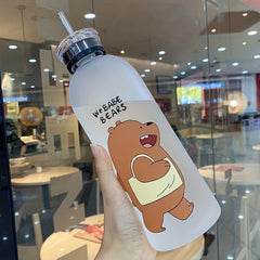 1000ml Frosted Bear Water Bottle w/ Straw - Outdoor Sports & Fitness