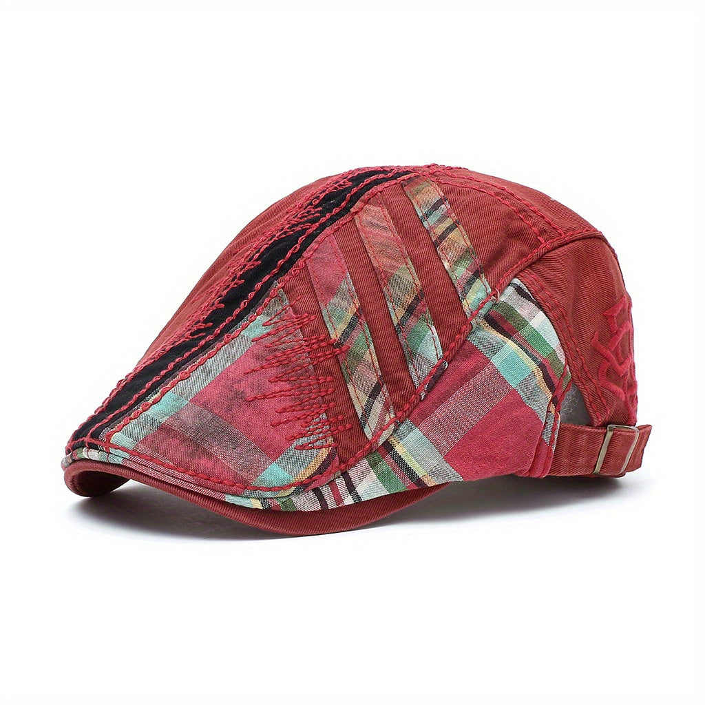 Handsome Punk Hat Mens Peaked Cap Plaid Sun Protection Baseball Cap