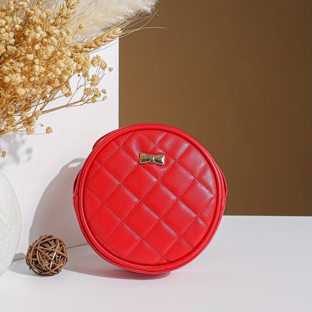 Round Small Shoulder Bag with Stitched Detail