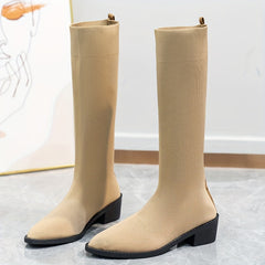 Women's Chunky Heel Long Boots Comfortable Slip On Shoes