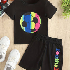 Boys Soccer Print T Shirt and Shorts Set for Summer Kids