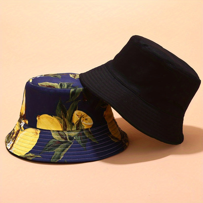 Fruit Print Cartoon Bucket Hat Reversible Basin Fisherman Cap